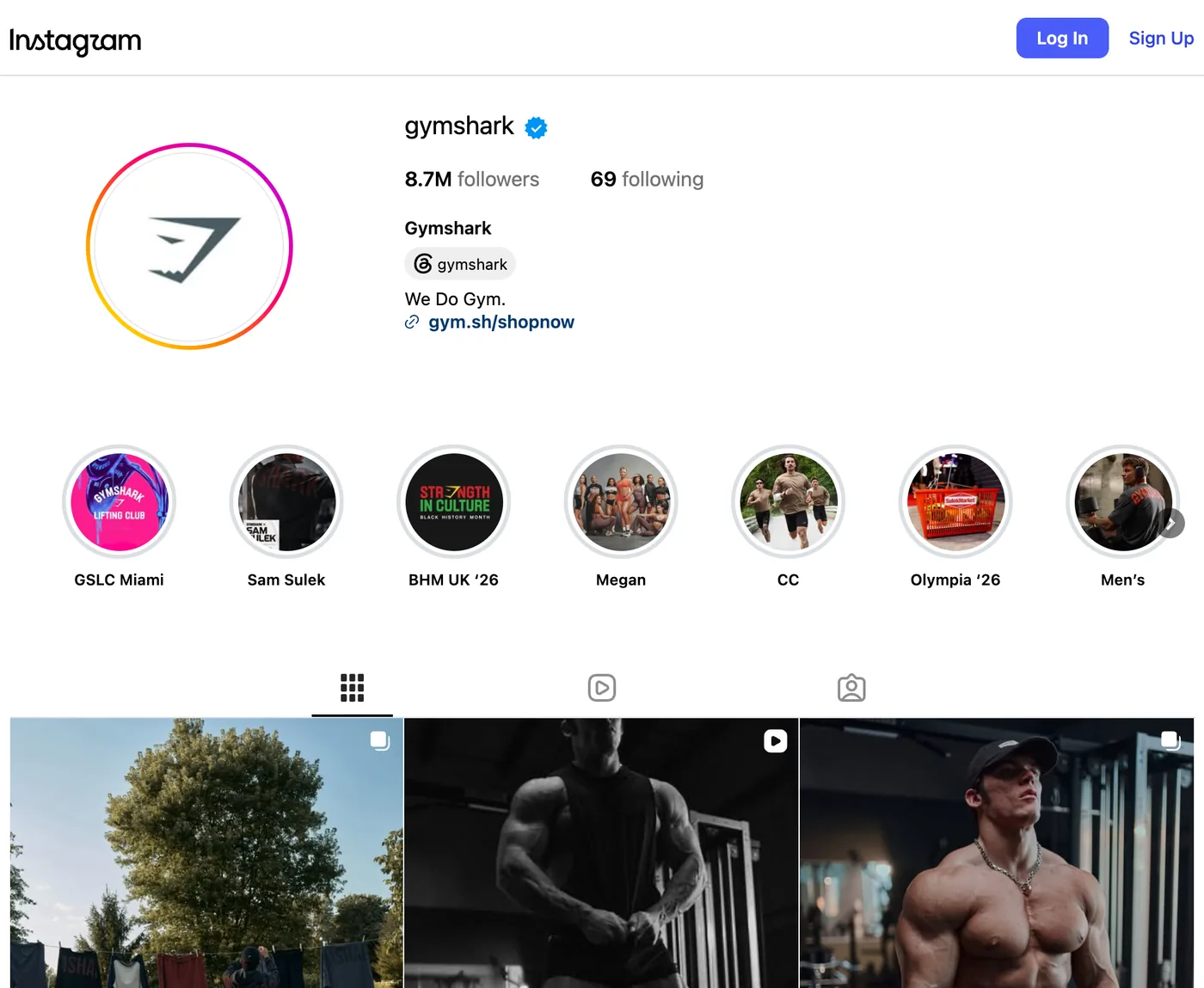 Gymshark'ın 8,7 milyon takipçili Instagram profili